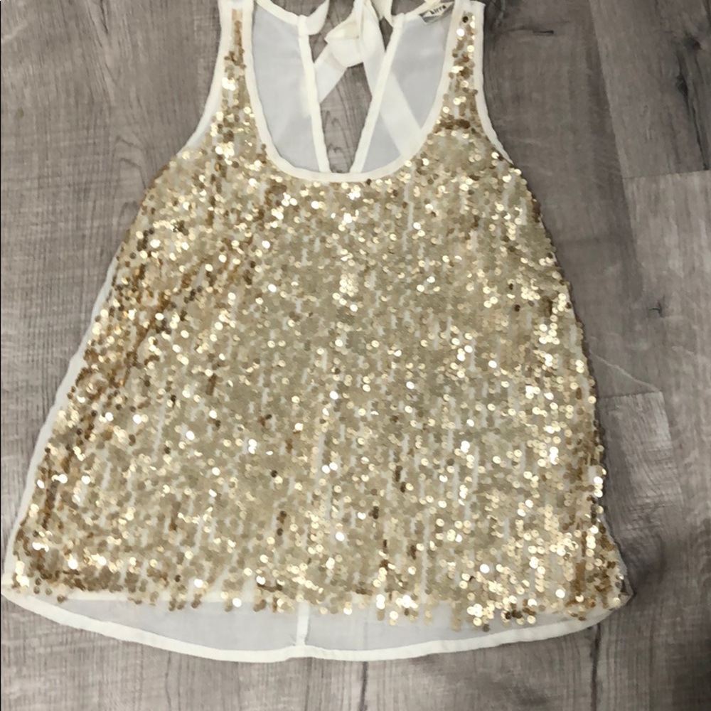 Gold Sequin Dressy Tank with Shear Back
